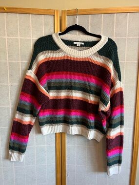 American Eagle Striped Crop Sweater M Colorful Cozy Chunky Knit